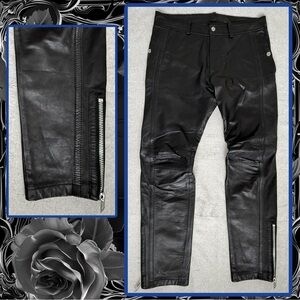 DIESEL Black Leather Biker Ankle Zip Pants Slim Fit actual  waist measures 33”!
